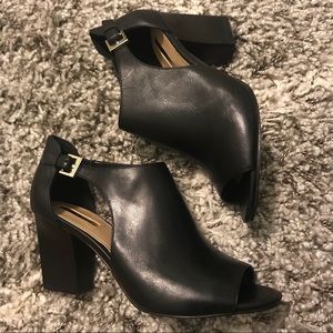 Tahari Black Leather Peep Toe Booties